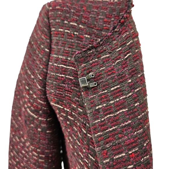 Massimo Dutti Blazer Wool Blend Tweed Burgundy Long Sleeve Career Jacket 4 - Picture 4 of 11